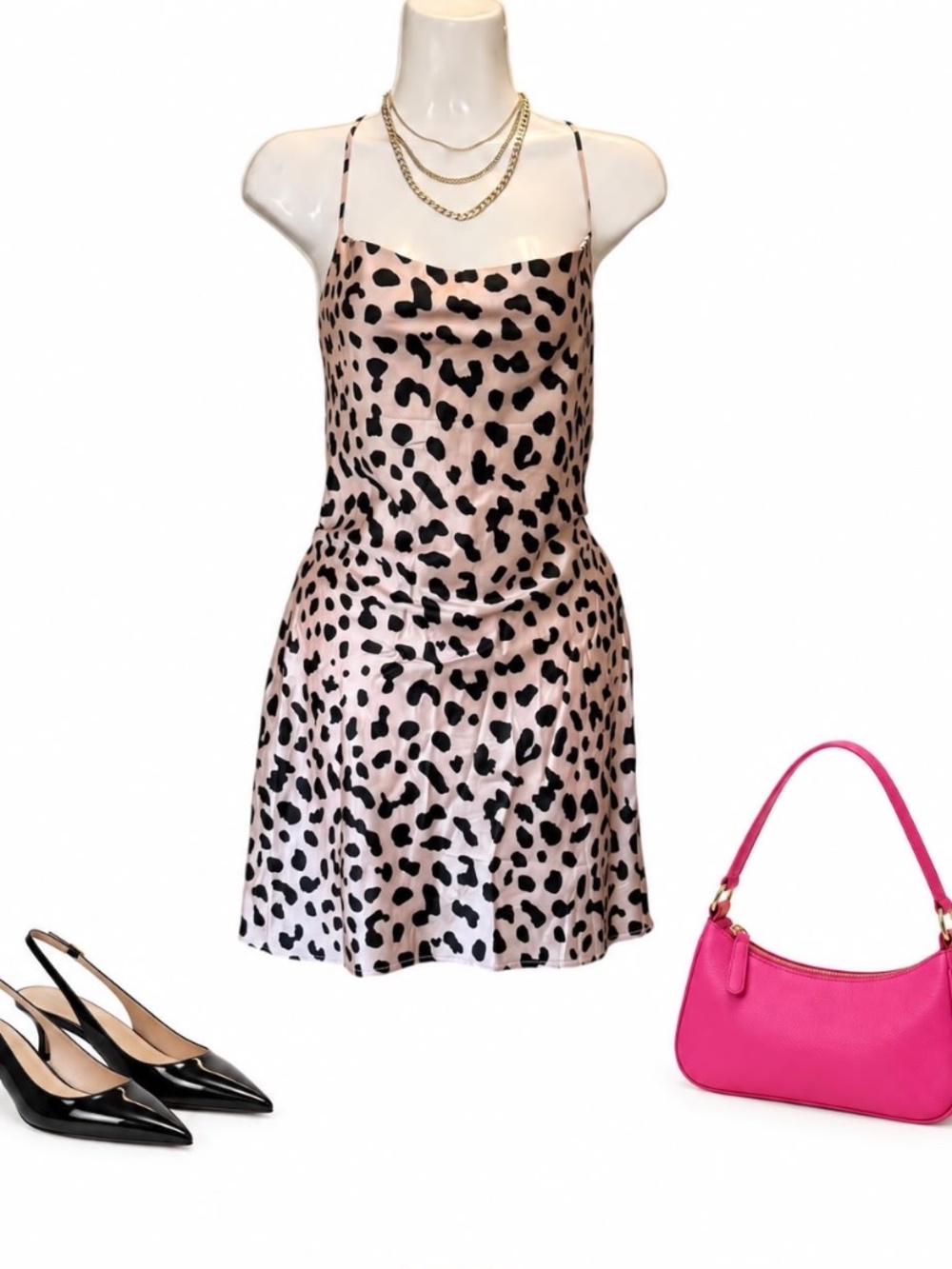 Princess Polly Leopard Satin Open Back Mini Dress Size 2